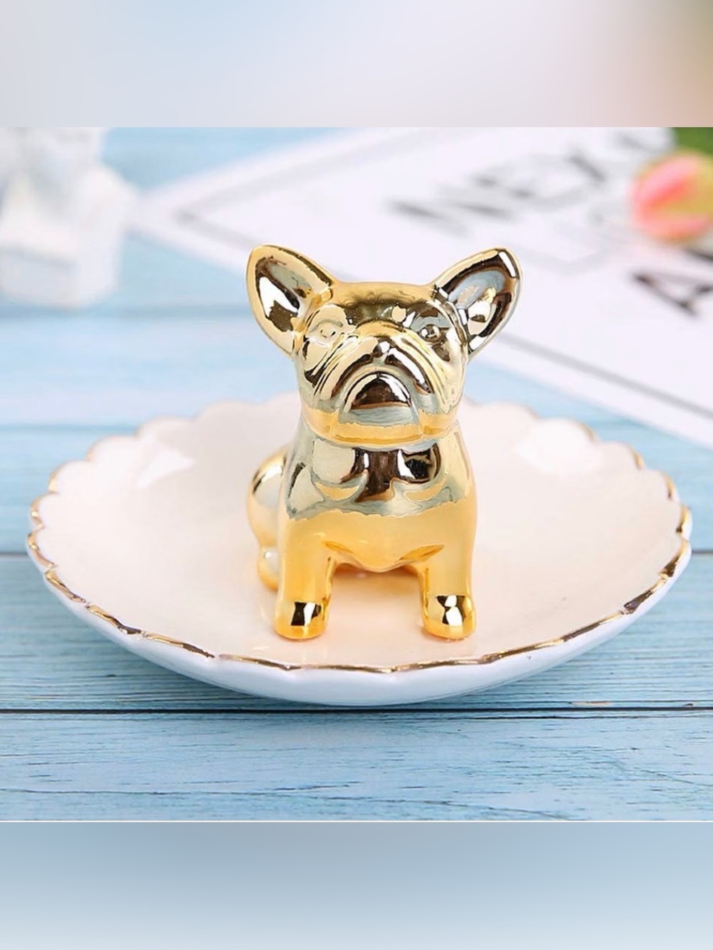 French Bulldog Ceramic Jewelry Tray Ring Holder Trinket Dish - NWOT